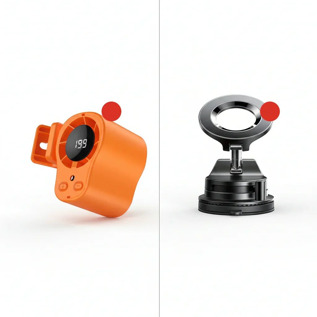 Hands-Free USB Personal Fan – Car Vent & Desk Clip, LED Display, Quiet (<36dB)