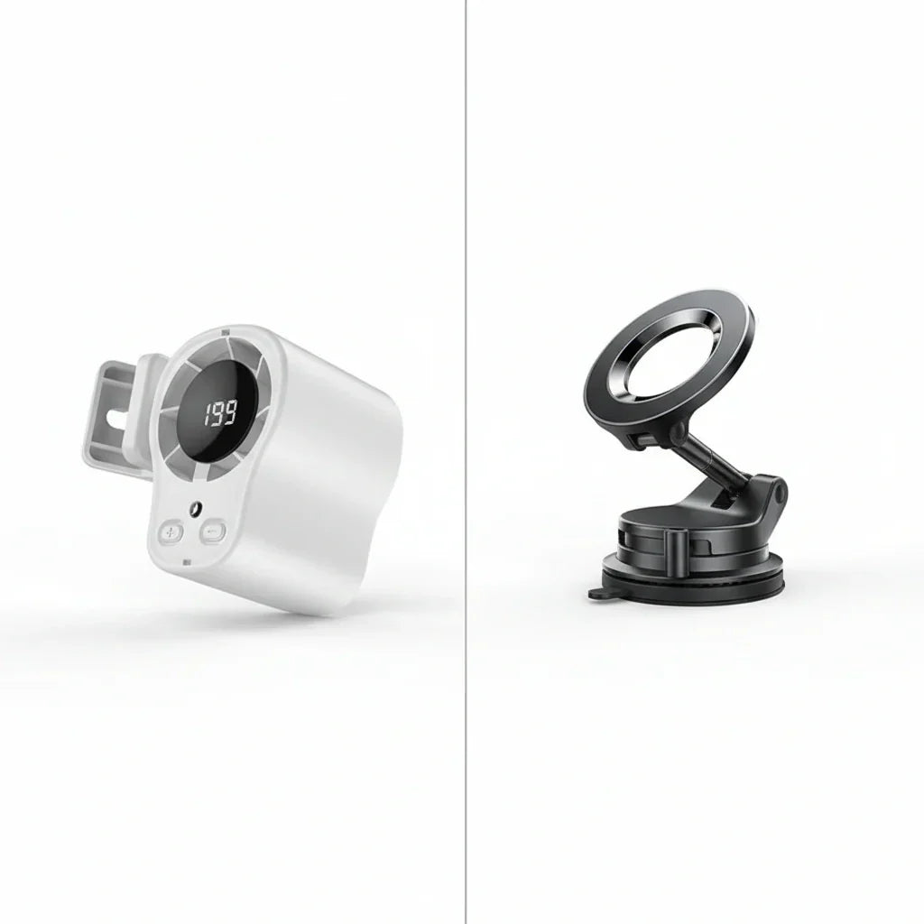 Hands-Free USB Personal Fan – Car Vent & Desk Clip, LED Display, Quiet (<36dB)