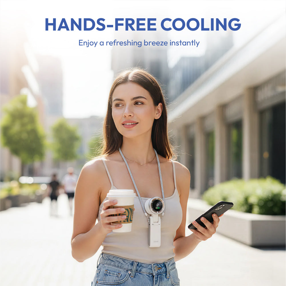 MAVIÉ Portable Handheld Turbo Fan, Rechargeable 3-In-1 Mini Personal Desk & Neck Fan, 5 Speeds & LED Display, Long Battery Life, Foldable Design With Lanyard for Travel, Outdoor, Beach, Makeup