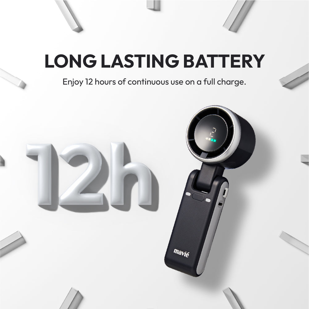 MAVIÉ Portable Handheld Turbo Fan, Rechargeable 3-In-1 Mini Personal Desk & Neck Fan, 5 Speeds & LED Display, Long Battery Life, Foldable Design With Lanyard for Travel, Outdoor, Beach, Makeup