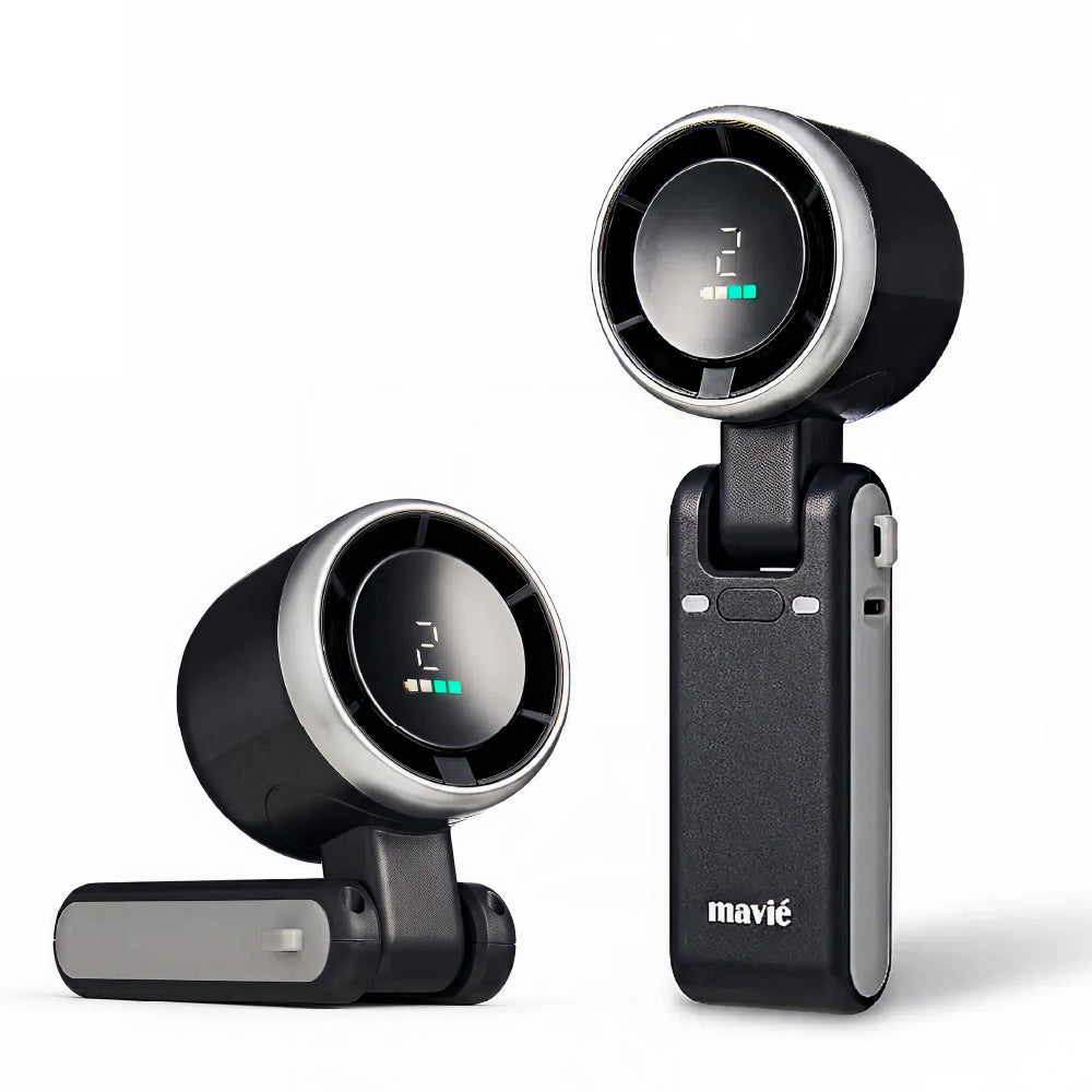 MAVIÉ Portable Handheld Turbo Fan, Rechargeable 3-In-1 Mini Personal Desk & Neck Fan, 5 Speeds & LED Display, Long Battery Life, Foldable Design With Lanyard for Travel, Outdoor, Beach, Makeup