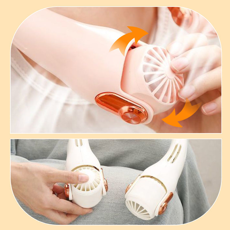 Portable Neck Fan – Quiet, 360° Rotation, Long Battery Life (White/Pink)