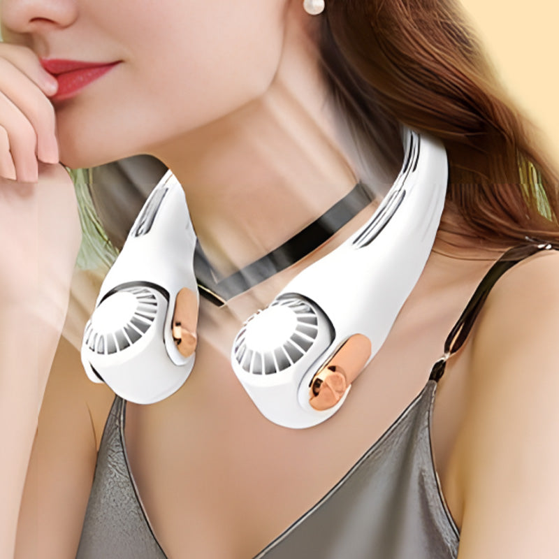 Portable Neck Fan – Quiet, 360° Rotation, Long Battery Life (White/Pink)