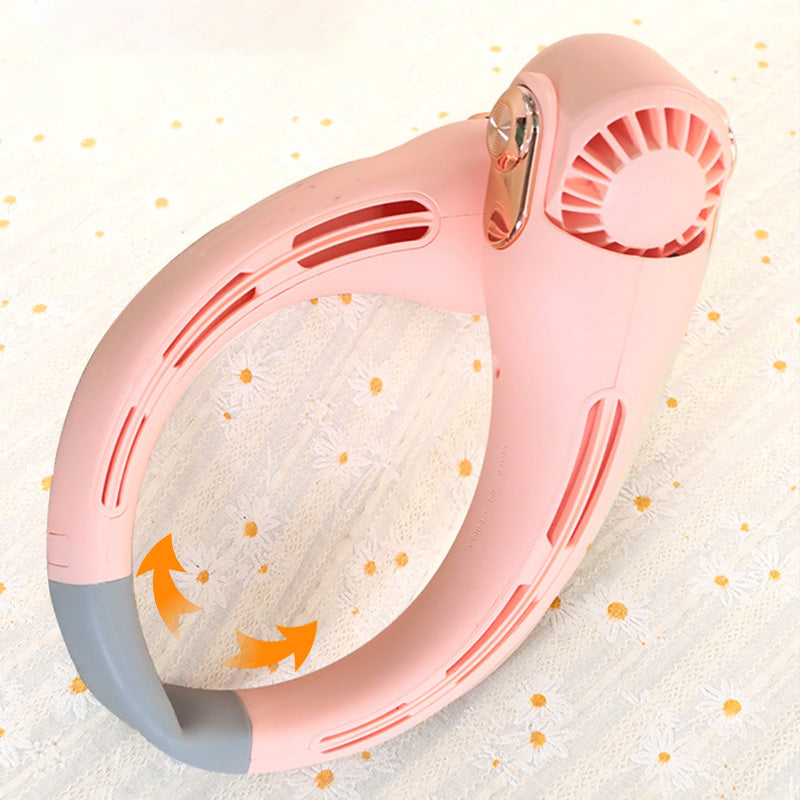 Portable Neck Fan – Quiet, 360° Rotation, Long Battery Life (White/Pink)