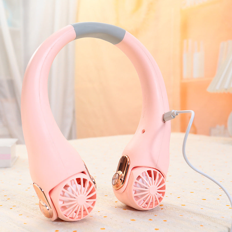 Portable Neck Fan – Quiet, 360° Rotation, Long Battery Life (White/Pink)