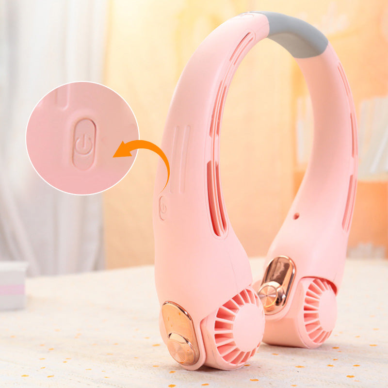 Portable Neck Fan – Quiet, 360° Rotation, Long Battery Life (White/Pink)