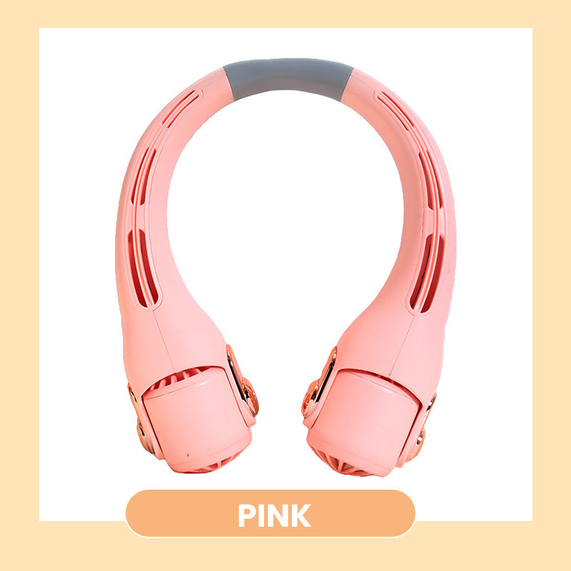 Portable Neck Fan – Quiet, 360° Rotation, Long Battery Life (White/Pink)