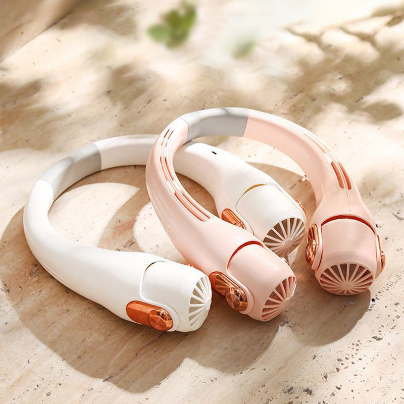 Portable Neck Fan – Quiet, 360° Rotation, Long Battery Life (White/Pink)